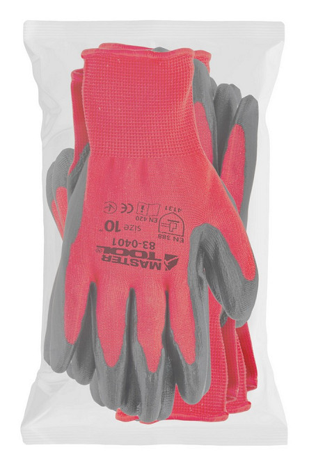 MASTERTOOL Рукавички трикотажні безшовні MASTERTOOL нітрилове покриття долоні 10" 12 пар червон Киев - изображение 2