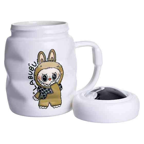 Чашка порцелянова з кришкою Labubu 400 (мл) Біла з коричневим FM-54B SBR Київ