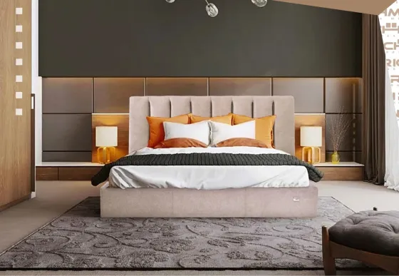 Кровать Двуспальная Sanam Comfort 180 х 200 см Мисти Mocco С подъемным механизмом и нишей для белья Мокко Днепр