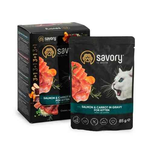 Набір паучів Savory Kitten, with Salmon and Carrot in Gravy 3+1 Київ
