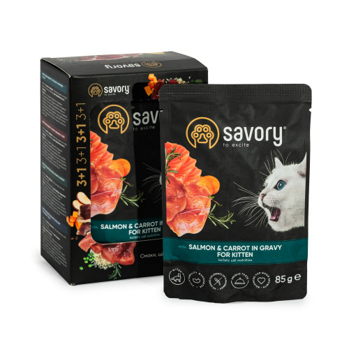 Набір паучів Savory Kitten, with Salmon and Carrot in Gravy 3+1 Київ - фото 3