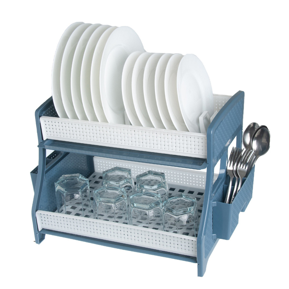 Сушка для посуды 2 ярусная, с 2-мя поддонами, R-Plastic сине-белая Одесса - изображение 1