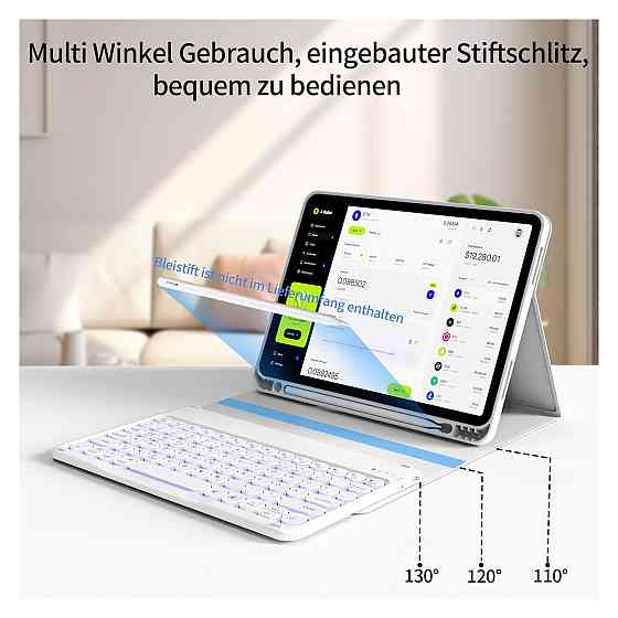 Чохол-клавіатура для iPad Air 11/10.9 KVTVOU сірий QWERTZ Bluetooth підсвітка 7 кольорів Київ