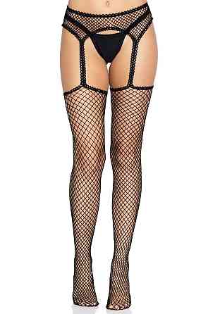 Чулки-сетка Leg Avenue Net stockings with garter belt One size Black, пояс, подвязки Sex Aura Киев