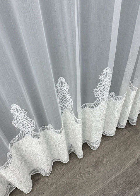 Тюль VR-Textil 1814т Бамбук с вышивкой и бархатом Белый 300х270 см (40-115) Киев - изображение 8