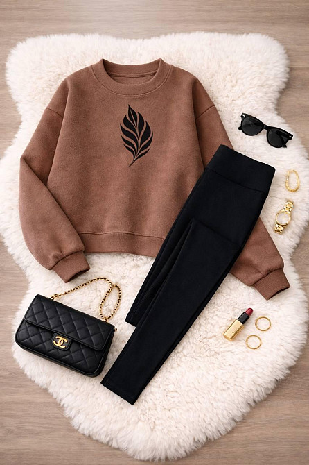 Женский стильный теплый костюм двойка (кофта + солодки) флис Мокко, 46/48 Одесса - изображение 1