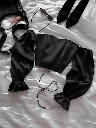 Жіночий романтичний привабливий укорочений корсет атлас Scarlet Чорний, M/L Одеса