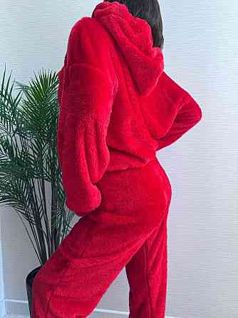 Теплий жіночий плюшевий костюм двойка плюшеве двостороннє хутро Червоний Одеса