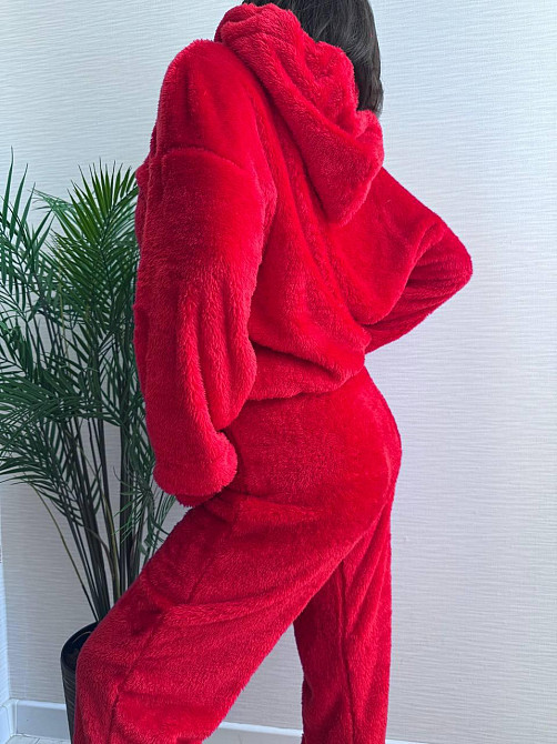 Теплый женский плюшевый костюм двойка плюшевый двухсторонний мех Красный Одесса - изображение 2