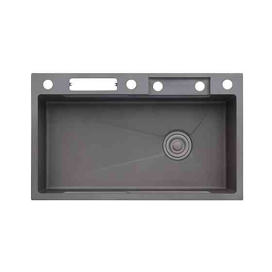 Кухонная мойка Kroner KRP Schwarze 75х46 - SET7545NG PVD (3.0/0.8 мм) со смесителем, краном и дозатором, серая Киев