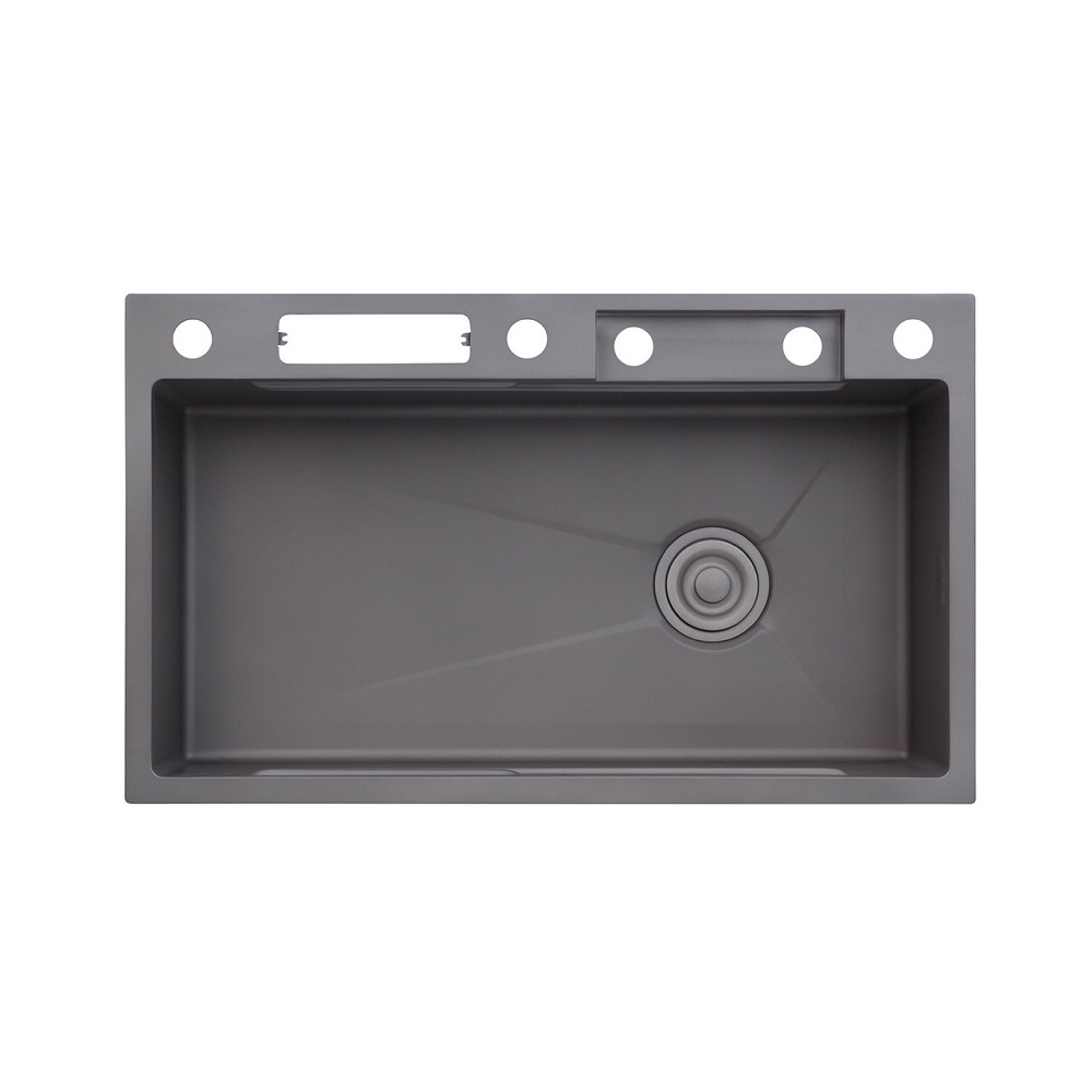 Кухонна мийка Kroner KRP Schwarze 75х46 - SET7545NG PVD (3.0/0.8 мм) зі змішувачем, краном та дозатором, сіра Київ - фото 3