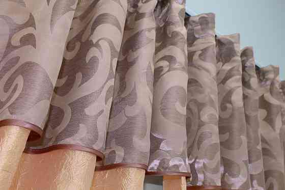 Кухонні штори VR-Textil № 073к з ламбрекеном і підхватами пудровий з персиковим 270х170 см (52-0174) Київ