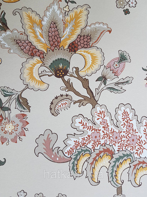 Шпалери флізелінові еко Rasch Sophia 0.53х10 рослинний принт квіти листя бордові жовті на бежевому Київ - фото 5
