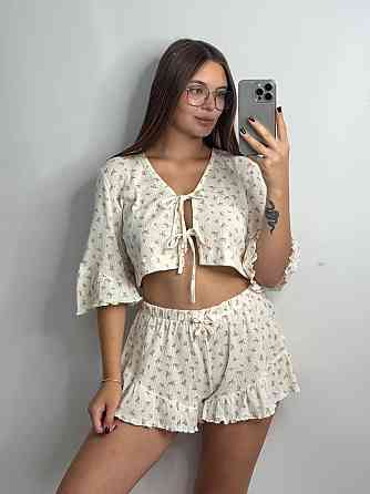 Женский комплект на завязках с шортами Цветы XS-S Харьков