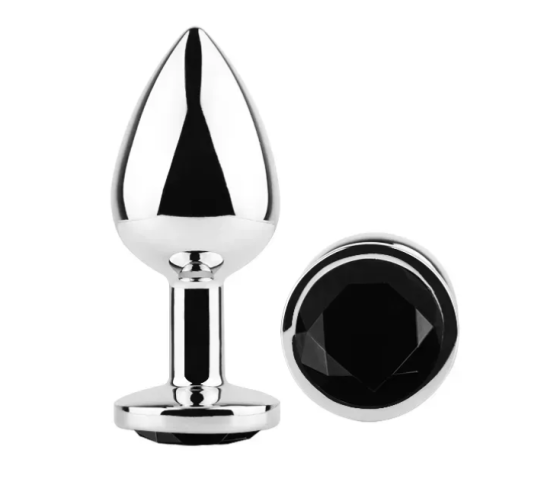 Анальна пробка із кристалом EGZO - Silver Round Plug Black size M Sex Aura Київ