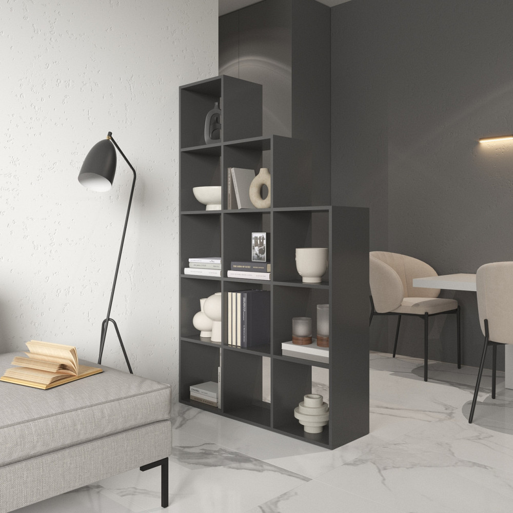 Стеллаж VAYS M-6 Антрацит, книжная полка на 12 ячеек, ЛДСП, 108×29×178 см - для дома, офиса, детской или гостиной Львов - изображение 1