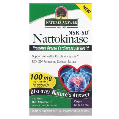 Вітамінно-мінеральний комплекс Nature&apos;s Answer Наттокіназа, 100 мг, Nattokinase, 60 вегетаріанських капсул (NTA-16575) Вінниця - фото 1