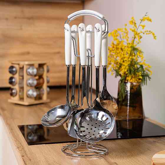 Кухонний набір аксесуарів на підставці, 7 предметів, білий Київ