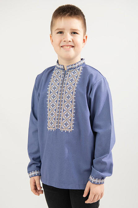 Вишиванка лляна, для хлопчика з довгим рукавом, розміри на зріст колір джинс 164 Київ - фото 1