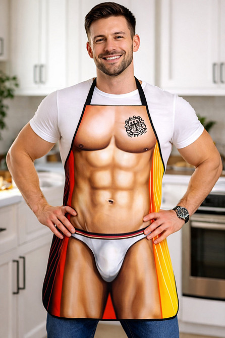 Фартук мужской с приколом с принтом мускулистого торса 73 на 57 см разноцветный Киев - изображение 4