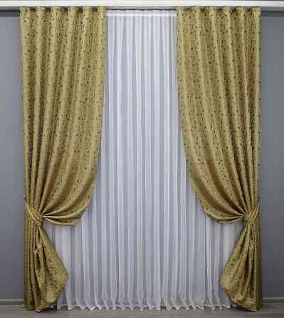 Комплект готовых штор VR-Textil Жаккард № 1588ш Золотистый 140х270 см 2 шт (33-0455) Киев