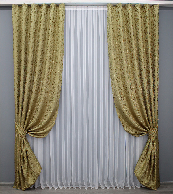 Комплект готовых штор VR-Textil Жаккард № 1588ш Золотистый 140х270 см 2 шт (33-0455) Киев - изображение 2