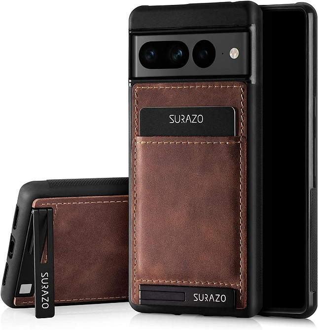 Чехол для Google Pixel 7 Pro из натуральной кожи, ударопрочный, со слотом для карты, подставкой, коричневый Киев - изображение 1