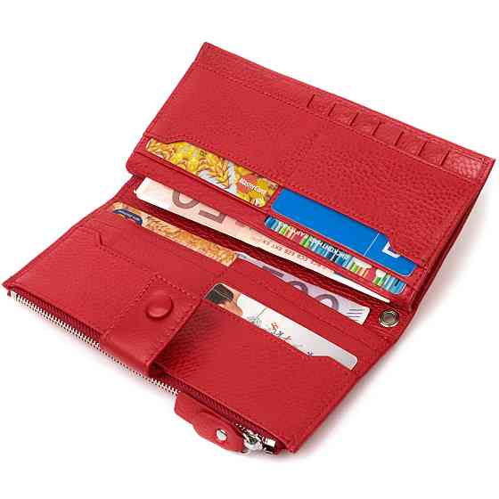 Жіночий вертикальний гаманець з натуральної шкіри Червоний (ST Leather) Київ