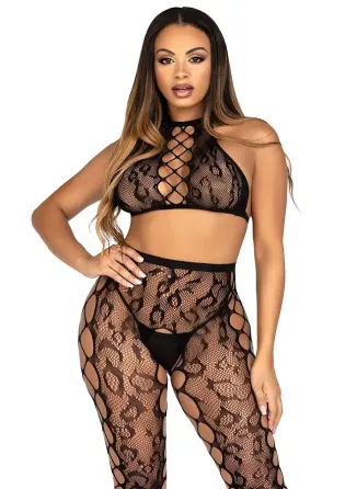 Комплект Leg Avenue Crop Top & Crotchless Tights One Size Black Львов