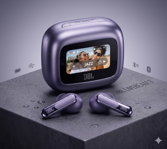 Навушники JBL Live Beam 3 Purple Bluetooth з сенсорним дисплеєм кейсу, ANC, Hi-Fi звук, до 24 год, бездротова зарядка Київ