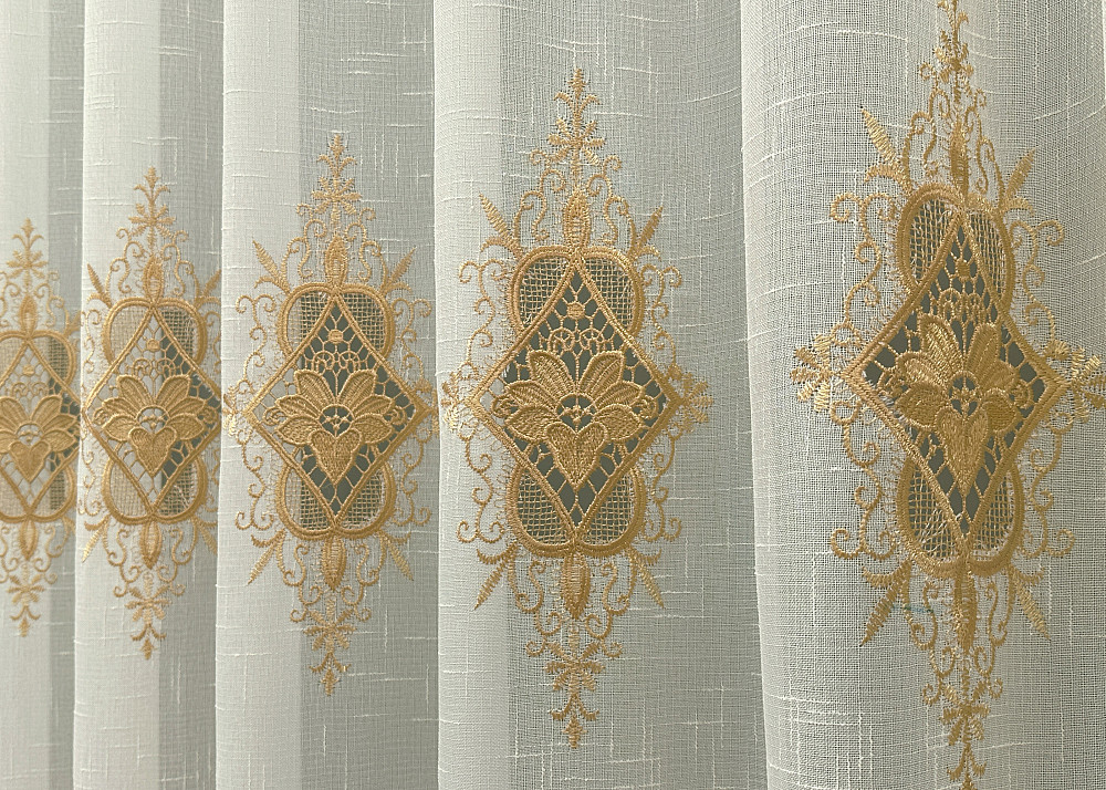 Тюль VR-Textil 1805т Льон з мереживом Молочний з золотистим 300х270 см (40-107) Київ - фото 5