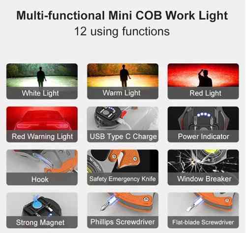 Фонарь для кемпинга W5143-COB, Белый, Жёлтый, Красный, multitool, Li-Ion, магнит, карабин Днепр