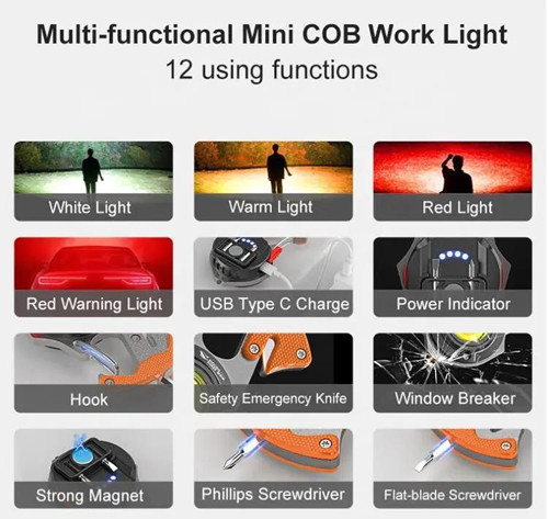 Фонарь для кемпинга W5143-COB, Белый, Жёлтый, Красный, multitool, Li-Ion, магнит, карабин Днепр - изображение 4