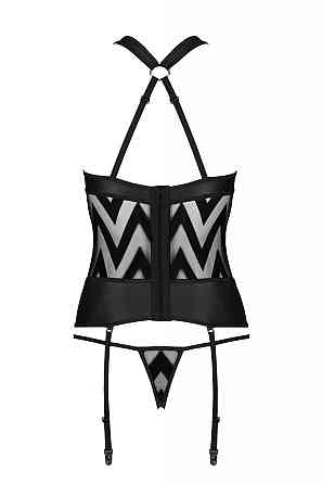 Корсет с геометрическим орнаментом и стринги HIMA CORSET black S/M - Passion Sex Aura Киев