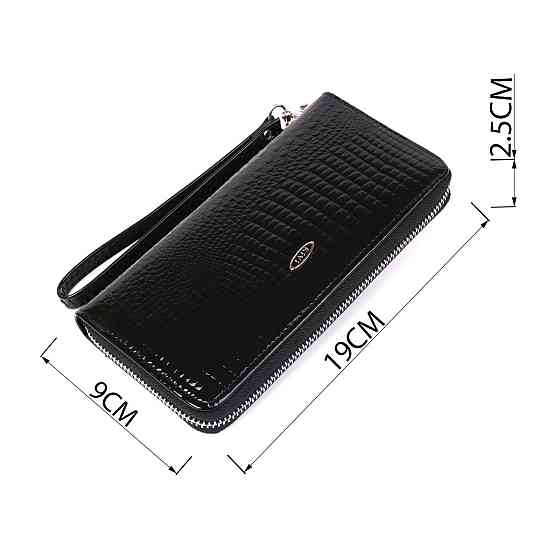 Кошелек женский на одну молнию из экокожи лаковый KIVI 19030 Черный Киев