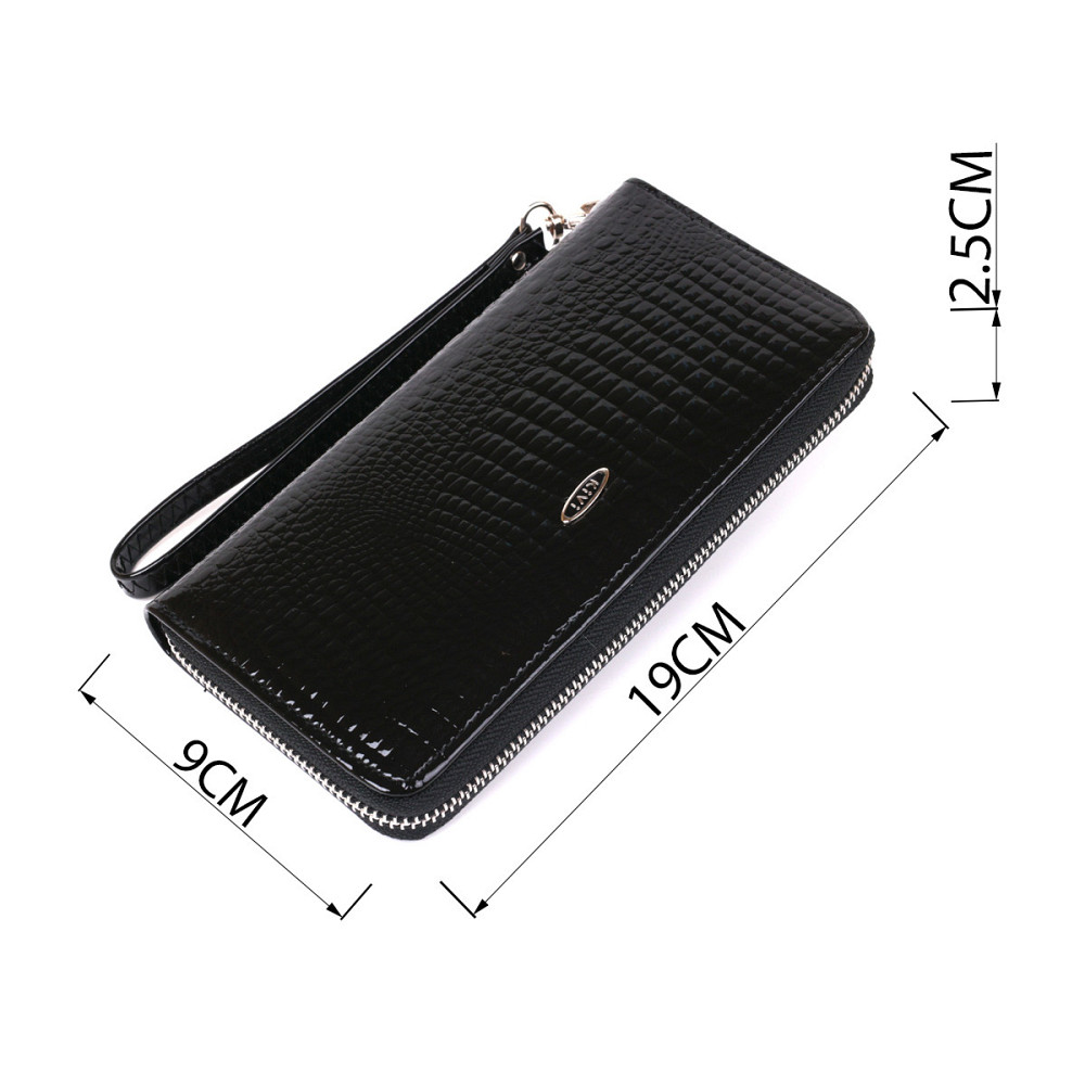 Кошелек женский на одну молнию из экокожи лаковый KIVI 19030 Черный Киев - изображение 4