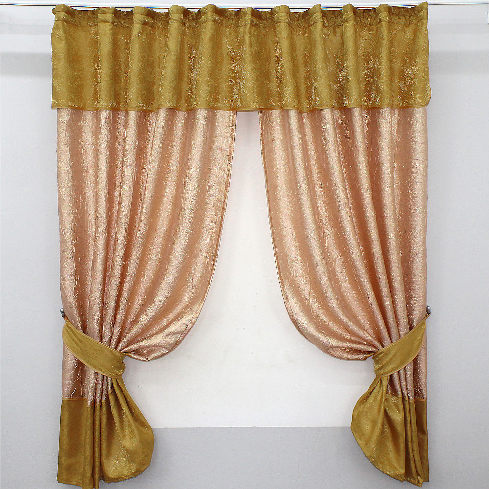 Кухонные шторы VR-Textil № 073к с ламбрекеном и подхватами персиковый с золотистым 270х170 см (52-0146) Киев - изображение 1