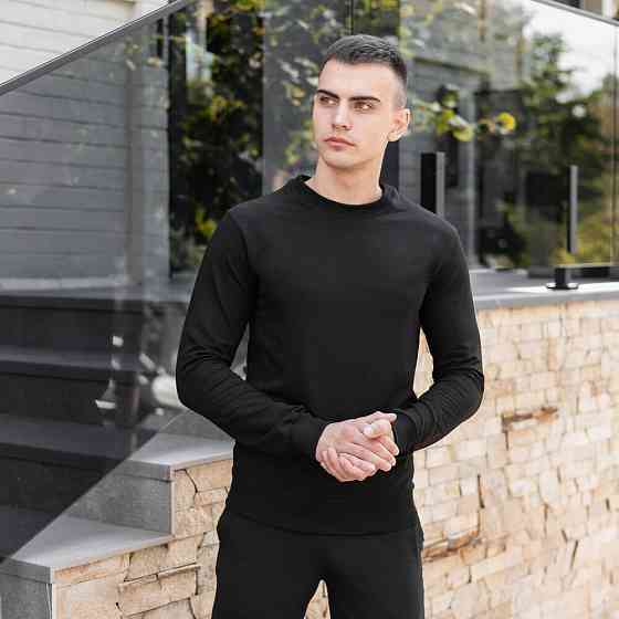 Світшот чоловічий однотонний чорний Pobedov 001 Київ