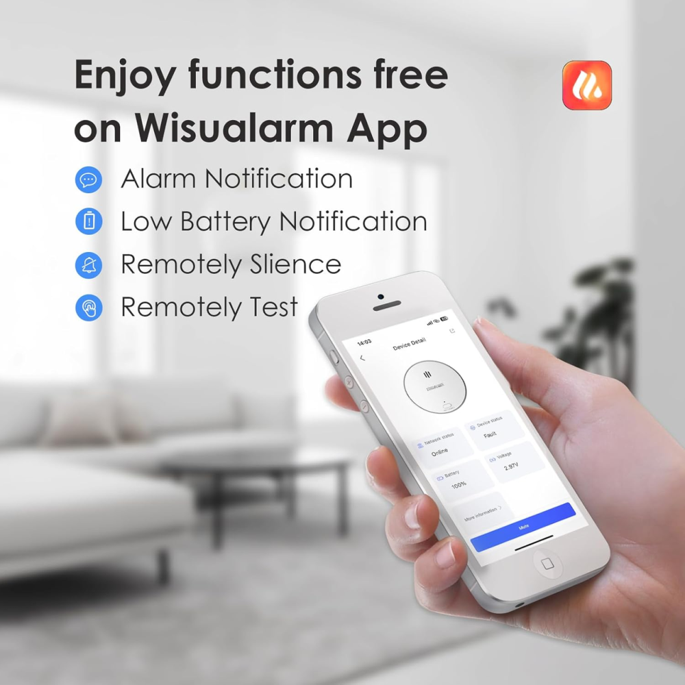 Димова сигналізація Wisualarm для дому, WiFi зі змінним акумулятором, димові сигналізації, сумісні з додатком Wisualarm Київ - фото 7