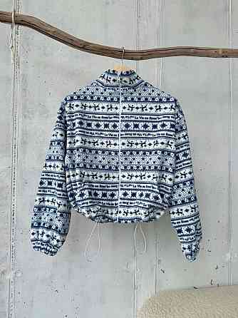 Жіноча стильна тепла новорічна худі з принтом фліс Синій Одеса