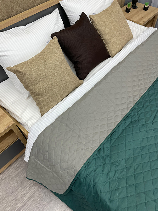 Покрывало двустороннее Decorator Microfiber ромб 210х215 см зеленый с серым (85-019) Киев - изображение 3