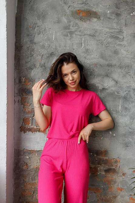 Стильный легкий костюм в рубчик Малиновый M-L Харьков - изображение 6