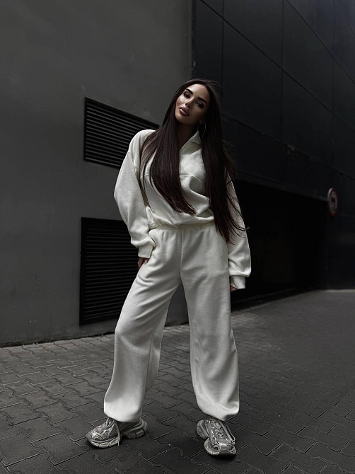 Женский удобный теплый костюм из флиса двусторонний Молочный, 46/48 Одесса - изображение 3