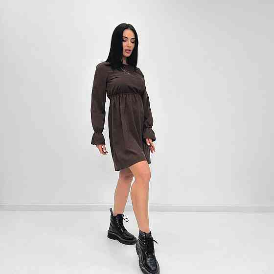 Вельветова сукня із завищеною талією "Wesley" оптом | Батал | Розпродаж моделі Шоколадний, 50-52 Київ