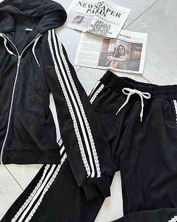 Жіночий стильний прогулянковий велюровий костюм-двійка Чорний, 48/50 Одеса