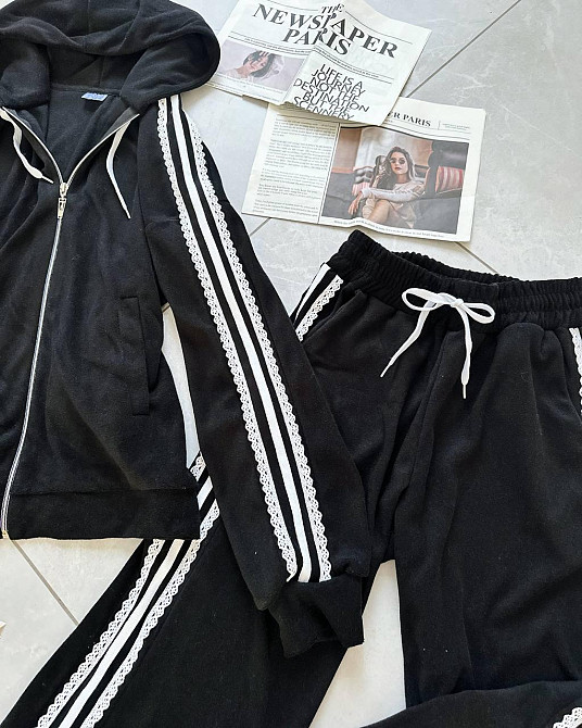 Жіночий стильний прогулянковий велюровий костюм-двійка Чорний, 48/50 Одеса - фото 4