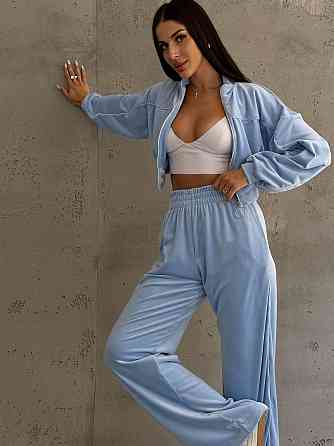 Стильний жіночий велюровий м'який костюм-двійка велюр плюш Блакитний, 42/44 Одеса