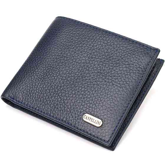 Горизонтальне чоловіче портмоне із натуральної зернистої шкіри Синє (CANPELLINI) Київ