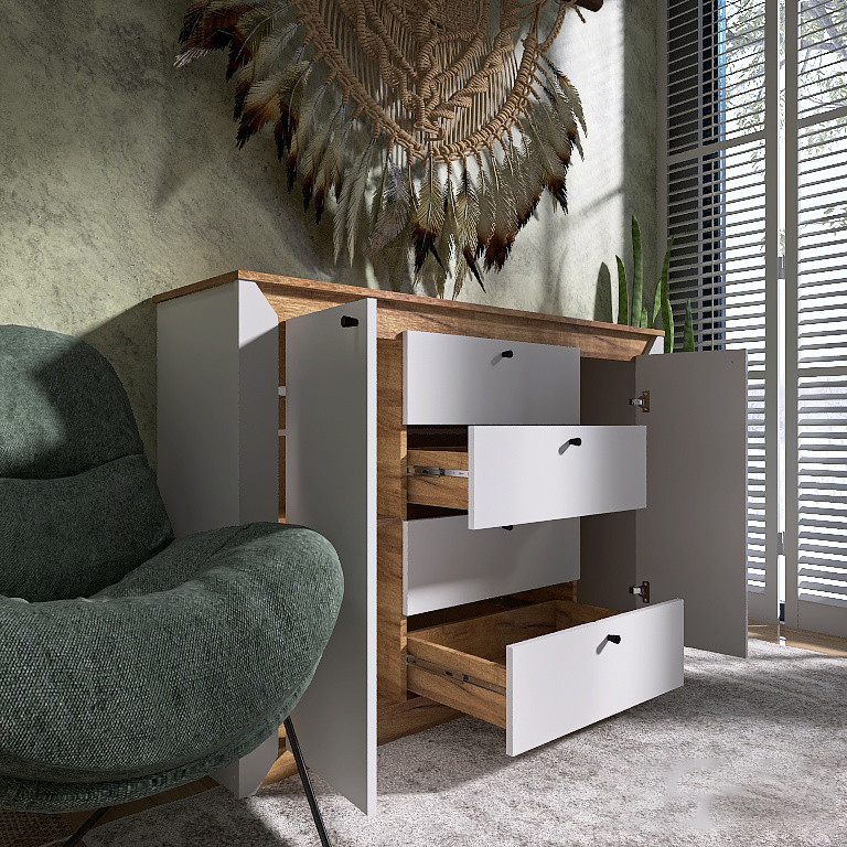 Комод в спальню Эверест Нордик-1400 140х38х95 см Белый + Дуб крафт золотой (DTM-5531) Львов - изображение 6