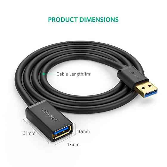 Подовжувач UGREEN US129 USB 3.0 Extension Male Cable 1m (Black) (UGR-10368) Київ